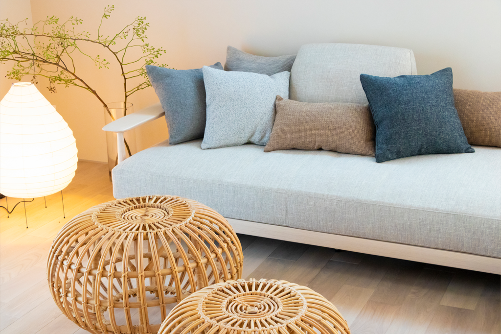 北欧と和の要素を取り入れたリビングのくつろぎスペース